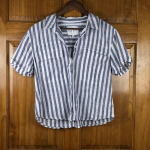 Lola River Womens M Blue White Striped Short Sleeve Shirt Nautical Coastal